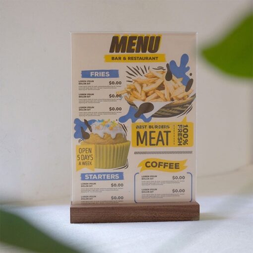 Menu mica đế gỗ