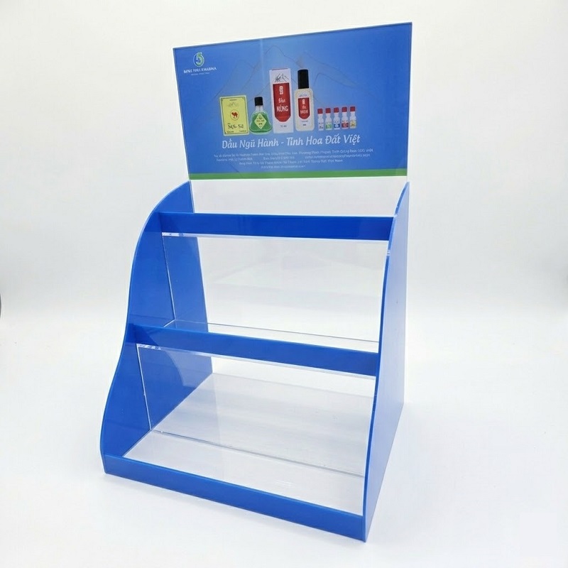 Kệ Mica Trưng Bày Thuốc Mica 2 Ngăn Bậc Thang