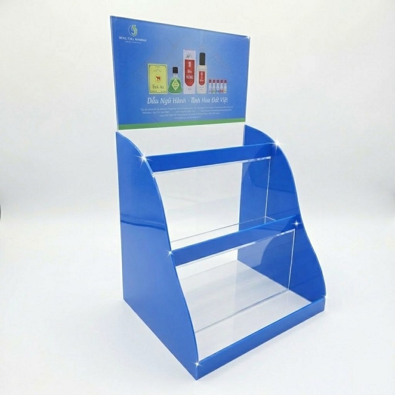 Kệ Mica Trưng Bày Thuốc Mica 2 Ngăn Bậc Thang